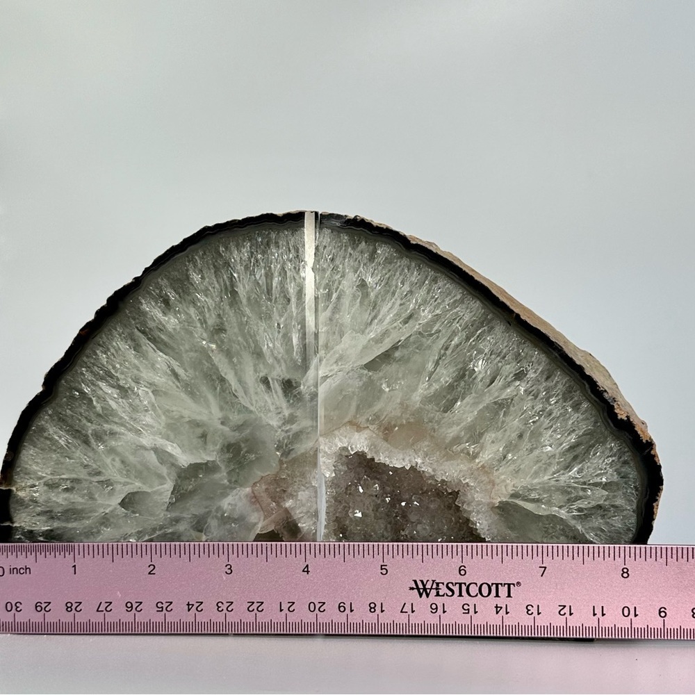 Crystal Bookends, Agate, Geode Center, White, Gray, Cream Layers (10+ lbs.) - Picture 4 of 14